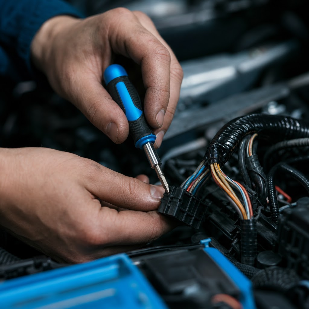 Technik opravuje elektroniku auta